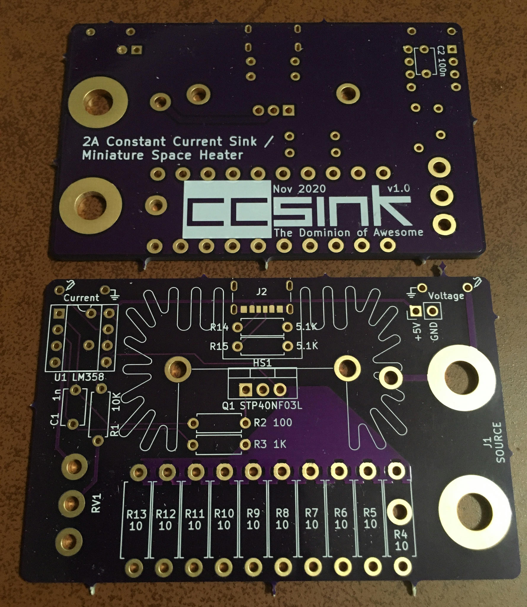 The CC SINK PCB, front and back