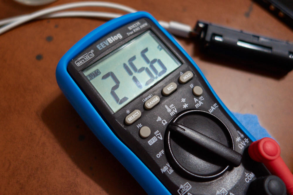 multimeter measuring 215.6 ohms