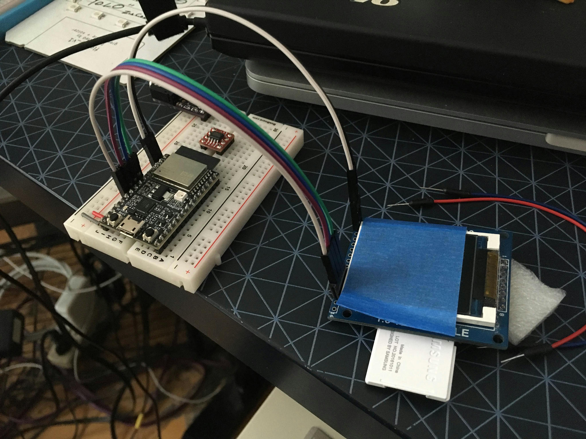 TFT adapter with SD card slot
connected to an ESP32-C3 on a breadboard