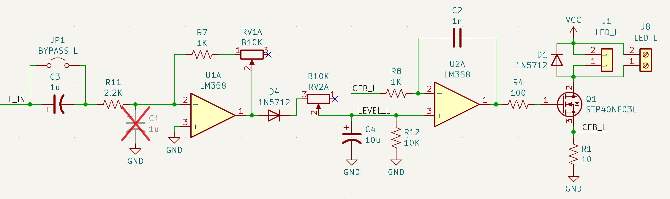 The schematic for one channel of the circuit